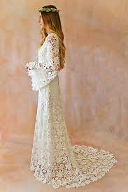 Arabelle Boho Wedding Dress Bell Sleeve Lace Bohemian Etsy In 2020 Crochet Wedding Dresses Bell Sleeve Wedding Dress Wedding Dresses Hippie