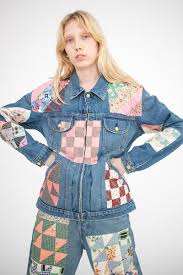 Black And White Checkered Denim Jacket Lennon Jacket In Isaac Checkered And Antique Quilt Patchwork S Denim Fashion Women Lennon Jacket Vintage Denim