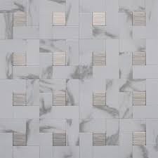 Msi madison avenue interlocking 12 in. Instant Mosaic 12 In X 12 In Peel And Stick Faux White Marble And Brushed Stainless Metal Wall Tile Ekb 03 108 The Home Depot