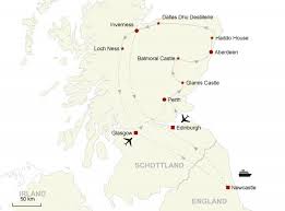 Karte von schottland (region in großbritannien) mit städten, orten, straßen, flüssen, seen, bergen und landmarks. Eine Rundreise Zu Den Schonsten Schlossern Und Burgen Schottlands Btco