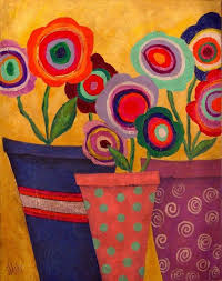 895 x 887 jpeg 210 кб. Original Acrylic Painting On Canvas Modern Folk Art Abstract Flowers Floral Pots J Blake Flamingo Art Print Modern Folk Art Whimsical Art
