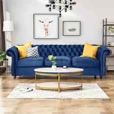 Noble House Somerville Chesterfield Navy Blue And Dark Brown Sofa 65582 In 2020 Navy Blue Sofa Living Room Sofa Sofa Design
