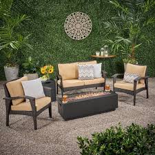 Outdoor seating sets with fire table. Kahala 5pc Wicker Chat Set With Fire Table Christopher Knight Home Target