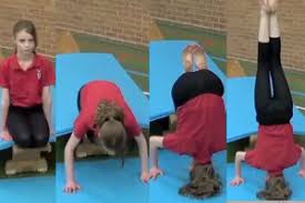 Walk toes to chest, (pushi. Headstand From Inclined Box Shape Key 2 Content Sportplan