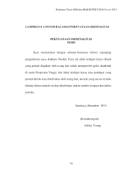 Preview contoh surat pernyataan keaslian skripsi tugas akhir. Pedoman Penulisan Tesis Ubaya