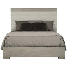 Platform bed frame with headboard and side tables slatted wood support system reinforcing center beam laminated plywood base polyester fabric headboard cappuccino veneer base assembly required china ash veneer + carb p2 mdf,fabric, board,lvl,rubberwood,carb p2 mdf board + solid wood overall product dimensions: Landon Modern Masculine Beige Upholstered Channel Grey Wood Bed Queen Queen Kathy Kuo Home