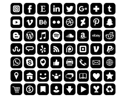 Square Social Media Icons Set Png Svg Vector Transparent Rounded Corner Black White Flat Buttons Website Digital Icons Commercial Use Clip Art Ensembles D Icones Dessin Noir Et Blanc