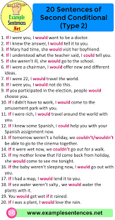 20 Sentences Of Second Conditional Type 2 Second Conditional Examples Example Sentences Conditional Sentence Learn English Words English Writing Skills