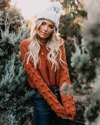 Full Of Cheer Knit Sweater Rust Snow Photoshoot Winter Portraits Photography Senior Photography Poses