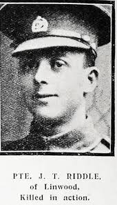 Pte J (Jack) Riddle of Te Kuiti, killed in action