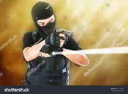 Police Holding Gun Flashlight Aimed Ready Stock Photo Edit Now 181197656