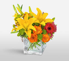 Roses, tulips, lilies, daisies, irises, orchids, poms Imaginary Lilies Gerberas And Rose Presented In Modern Glass Cube Vase International Flowers Online To Australia Flora2000