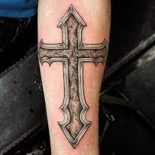 Cross tattoo with skull design in it and looking very beautiful on thigh of a women. 85 Best Forearm Cross Tattoo Images Design Ideas