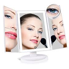 Upgraded Suprent Lighted Makeup Mirror With 4 Led Tape Lights Trifold Vanity Mirror With Lights An Makeup Mirror With Lights Led Tape Lighting Makeup Mirror