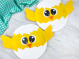 Make a paper plate easter bunny with two small paper plates, cotton balls, and wiggly eyes. Paper Plate Chick Craft Free Template
