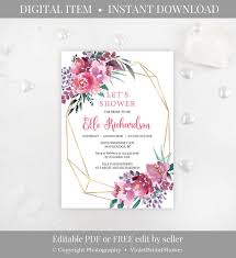 Pink And Purple Bridal Shower Invitation Template Printable Floral Br Bridal Shower Invitation Cards Bridal Shower Invitations Floral Bridal Shower Invitations