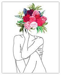 Growing flowers coming out of head drawing. Amazon Com Abstract Flower Head Woman Line Figure Wall Art Print Unique Room Decor 8x10 Unframed Picture Great Gift Idea Under 15 Handmade