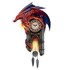 The Bradford Exchange Sculptural Dragon Wall Clock with Gothic Cathedral  Case Lights Up and Roars