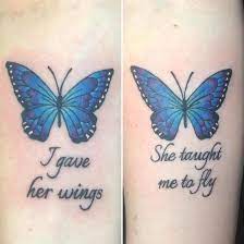 Matching Mother Daughter Tattoo Ideas You Ll Both Love More Tattoos For Daughters Mother Tattoos Blue Butterfly Tattoo