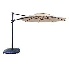 Aluminum cantilever solar led offset patio umbrella from hampton bay is perfect for entertaining in the evening. Simplyshade 11 Ft Tan Solar Powered Auto Tilt Cantilever Patio Umbrella With Base In The Patio Umbrellas Department At Lowes Com