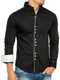 Il est parfait pour le travail et le quotidien. Chemise Homme Slimfit Col Montant Noir 902