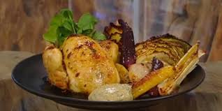 Cut chicken into 8 pieces, and serve with roasted lemons, shallots, and pan juices. Poussin Saturday Kitchen Recipes