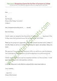 Resignation Letter For Lecturer Post In College (Sample)