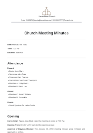Free Church Staff Meeting Minutes Template to Edit Online