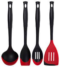 Silicone makes the perfect spatula head because. Le Creuset 4 Piece Revolution Bi Material Black And Cherry Utensil Set Contemporary Cooking Utensil Sets By Bigkitchen Houzz
