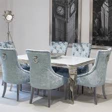 Louis White Dining Table With 4 Pewter Knocker Back Chairs Cheshire Home Interiors White Glass Dining Table Glass Dining Table Velvet Dining Chairs