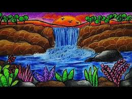  Cara Menggambar Dan Mewarnai Pemandangan Air Terjun Yang Bagus Dan Mudah Gradasi Warna Oil Pastel Youtube Cara Menggambar Pemandangan Gambar Pastel