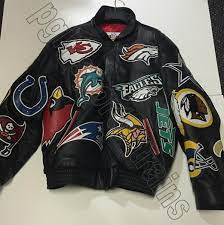 Jeff Hamilton Reebok Nfl Vintage Lambskin Leather Collage Jacket Black X Large Fan Apparel Adidas Jacket Jackets