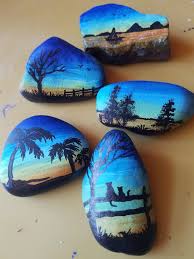 Transform rocks into original interior decoration, landscape design elements and intriguing. Painted Rocks Silhouette Tropical Cats Scenery Painted Rocks Rock Painting Designs Rock Painting Art