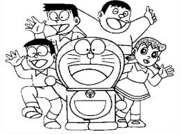 Doraemon sedang berbelanja sambil memegang tas. Lukisan Doraemon Hitam Putih Cikimm Com