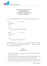 Contoh format surat mou (memo of understanding) berikut ini adalah sebuah surat perjanjian untuk mengikat dua buah pihak secara hukum sebelum terjadi. Perjanjian Kerjasama Investasi Internet
