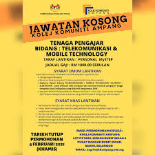 Permohonan skim latihan tenaga pengajar matrikulasi 2021 (sltppm) online. Iklan Jawatan Kosong Kolej Komuniti Ampang Selangor Facebook