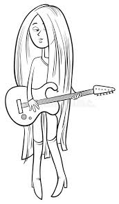 Double neck guitar world musical instruments coloring: Girl With Guitar Cartoon Coloring Page Stock Vector Illustration Of Black Book 142455722