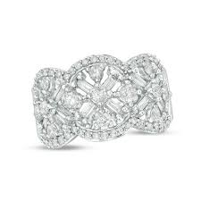 1 1 2 Ct T W Baguette And Round Diamond Scallop Ring In 10k White Gold Zales White Gold Sparkling Diamond Ring Sparkle Diamonds