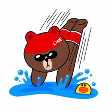 brown swim line sticker line friends line game