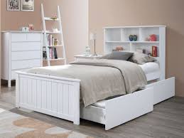 Complete solid wood bedroom furniture set (off white) double bed two bed side units one chest of drawers (5 drawers) good condition (marks/blemishes are. Myer White Single Bed Frame With Storage Bookshelf On Sale