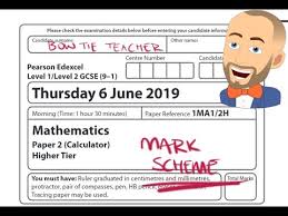 June 2019 Paper 2h Mark Scheme Edexcel Gcse Maths Youtube