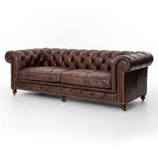 Vintage brown leather chesterfield fully tufted wingback two seat sofa armchair. Club Chesterfield Tufted Brown Leather Sofa 96w 91 W 100 W Kathy Kuo Home