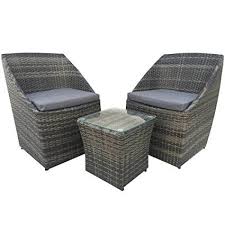 Vonhaus Stackable Rattan Bistro Set 2 Seater Coffee Table And Chairs With Cushions For Garden Or Outdoors Wheth Bistro Set Garden Furniture Patio Seating