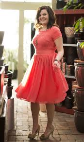 Modest Dress In Coral This Would Be A Lovely Bridesmaid Dress That Would Not Make Anyone Feel U Bridesmaid Dresses Plus Size Modest Dresses Curvy Girl Fashion