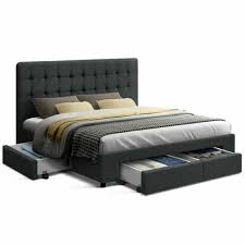 Bed frames with storage are accessible in many pleasant and memorable designs. Artiss Fabric Bed Frame With Headboard And Drawers Charcoal Double Size For Sale Online Ebay