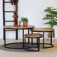 industriele salontafel set lucy mangohout set van 3 couchtisch set tisch couchtisch