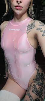 I just love how cum looks on my pink swimsuit