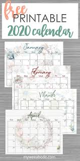 Free 2020 Printable Watercolor Calendar My Wee Abode