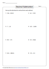 Add or subtract, as you would with whole numbers. Subtract Decimals From Whole Numbers In Vertical Form Subtracting Decimals Decimals Subtraction