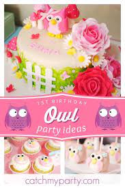 Free printable owl cupcake wrappers. Buhita Rosa Blanco Y Menta Birthday Emma S Owl Themed 1st Birthday Party Catch My Party 1st Birthday Party For Girls Owl Birthday Parties Owl Themed Birthday Party